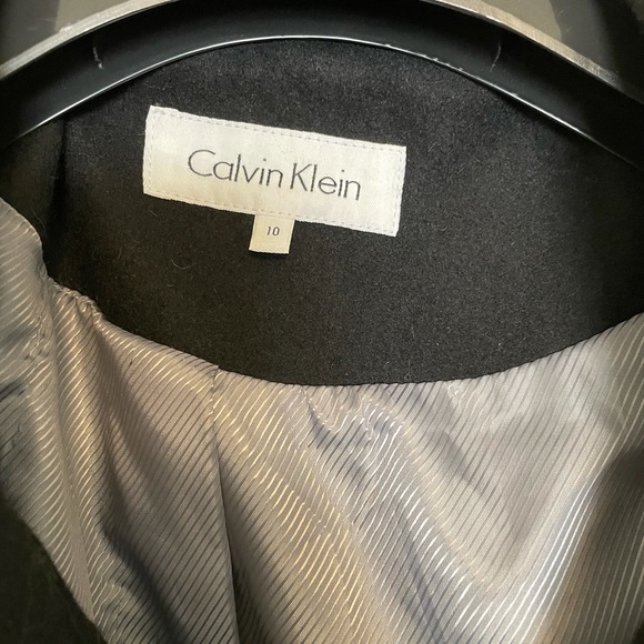 CALVIN KLEIN Double Breasted Pleated Wool Pea Coat - Picture 2 of 11